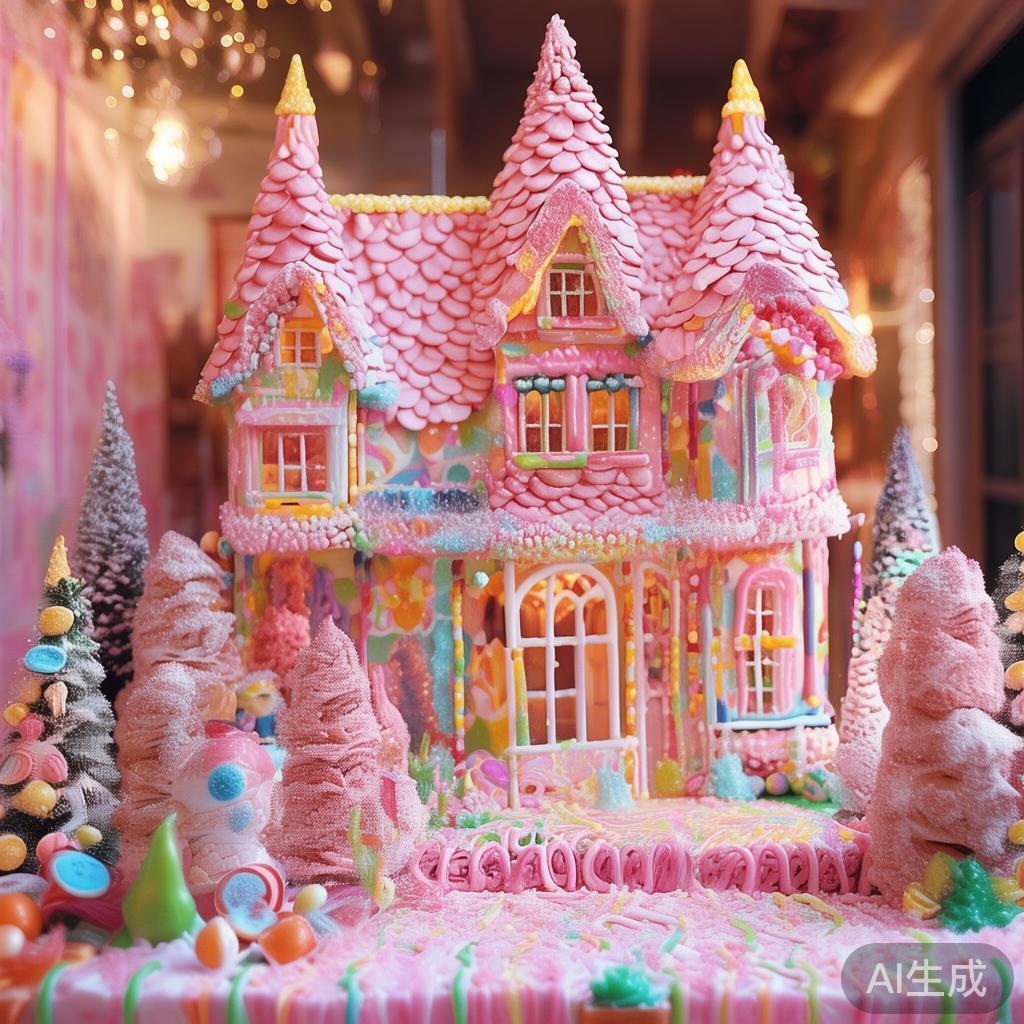在装饰派对或者儿童节日庆典中，一座精美的糖果派对房